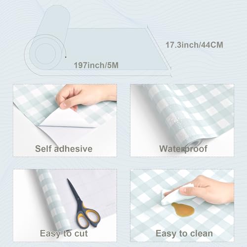 Cohoo Home Plaid Peel and Stick Wallpaper Gingham Checkered 17.3''×197'' - color: Blue, size: 17.3"×197"