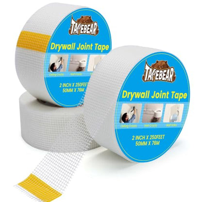 TAPEBEAR Drywall Tape Fiberglass Mesh Tape 2" x 250Feet Self-Adhesive 3Roll - size: 2" × 250Ft × 3Rolls