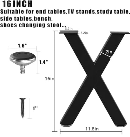 NXN-HOME 16 inch X-Shape Metal Legs, Coffee Table Legs, Bench Metal Legs, Set of 2 Mid Century Home DIY Projects Black Furniture Legs, NXN106 - size: 16 inches-X Shape