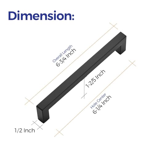 Ravinte Matte Black Cabinet Handles Square Pulls 6-1/4 Inch 30 Pack - color: Matte Black