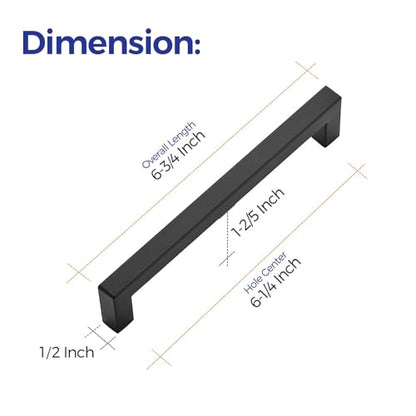 Ravinte Matte Black Cabinet Handles Square Pulls 6-1/4 Inch 30 Pack - color: Matte Black