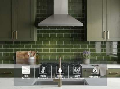 2026 New Upgrade Peel and Stick Backsplash Tile, Peel and Stick 11.34" X 11.57" Wall Tile for Kitchen, Bathroom, Fireplace, Laundry (Polished Green, 10 Packs) - color: Polished Green