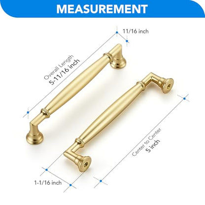 HOME EDIT Brushed Gold Cabinet Handles 5 Inch Pulls 5 Pack - color: Brushed Gold, size: 5 inches Hole Center