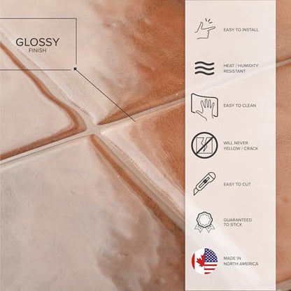 Smart Tiles Peel and stick backsplash, Zellige Terracotta Red, 9"x9" - color: Terracotta Red