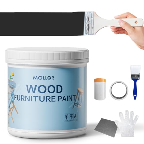 Black Paint for Wood - 16 Oz Wood Furniture Paint for Cabinets, Doors, Tables, and Dressers Refinishing - Water-Based, Non-Toxic & Odorless, Easy to Apply - With Tools - color: Black