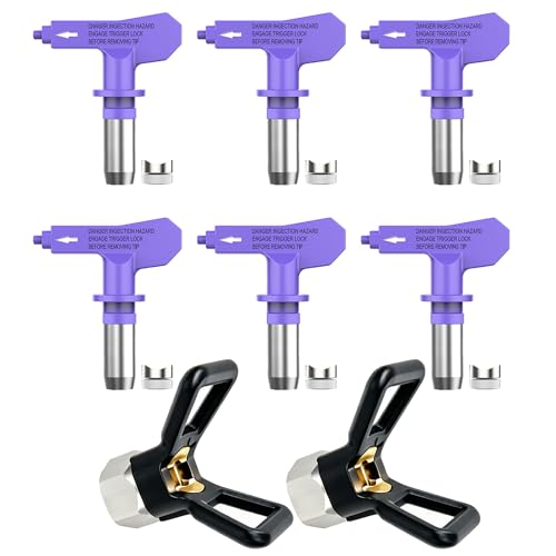 6Pcs Airless Paint Sprayer Nozzle Tips, Reversible Spray Tips Set w/ 2 Seats, Tungsten Carbide Tips (211,315,417,515,517,519) for Most Airless Sprayers