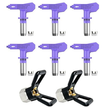 6Pcs Airless Paint Sprayer Nozzle Tips, Reversible Spray Tips Set w/ 2 Seats, Tungsten Carbide Tips (211,315,417,515,517,519) for Most Airless Sprayers