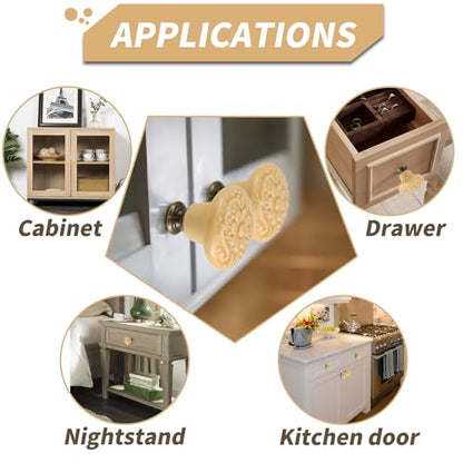 Ceramic Knobs, Embossed Floral Design - Warm Beige, 20pcs - color: Warm Beige