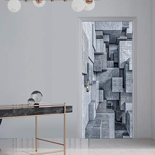 Modern Art Self Stick Vinyl Door Mural Sticker, Peel and Stick Removable Refrigerator Wrap Decal, Cube Space, 32.3x78.7, 2 Pcs Set - color: Cube Space