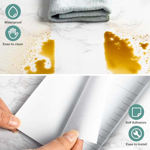 Abyssaly Marble Contact Paper, White Gray Faux Marble Wallpaper, Self Adhesive Removable Counter Top Peel and Stick Waterproof for Kitchen Backsplash with Scraper, Paper Cutter 15.7" X 118" - color: Gray, size: 15.7" x 118"