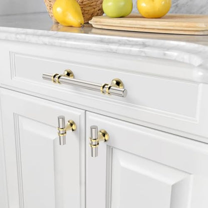 Amerdeco 10 Pack Brushed Satin Nickel and Gold Cabinet Pulls 3.75 Inch(96MM) Hole Centers Kitchen Cabinet Handles Cabinets Hardware Drawer Pulls ZH0058 - color: Gold+Brushed Satin Nickel, size: 3.75"/96MM Hole Center
