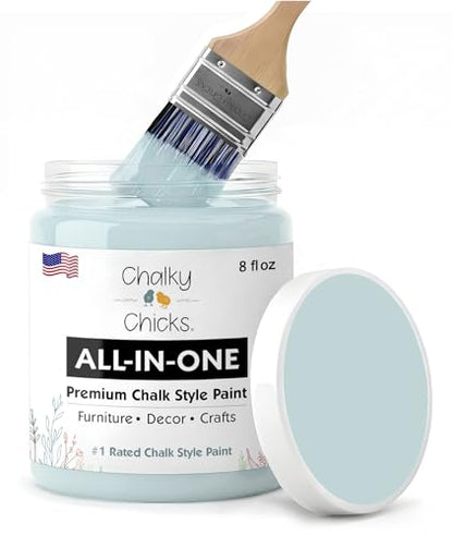 Chalky Chicks Cancun Blue 8 Fl Oz Chalk Paint for Furniture All in One - color: Cancun Blue (Light Blue), size: 8 Fl Oz (Pack of 1)
