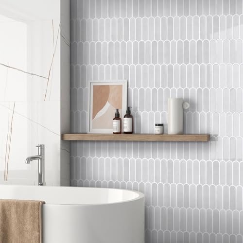 Commomy Thicker White Peel and Stick Tiles Backsplash 10 pcs of 12" x 12" - color: Glossy Gray & Thicker Design