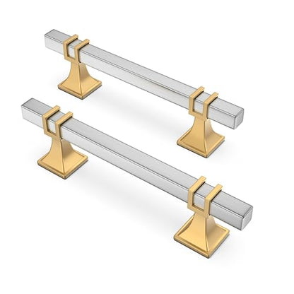 25 Pack 3-3/4 Inch Brushed Nickel and Gold Cabinet Pulls - color: Brushed Nickel & Matte Gold, size: 3-3/4 inch (96mm) Hole Center Pull