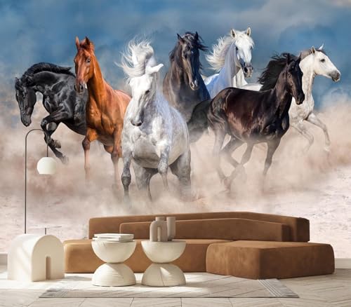 Mystical Galloping Wild Horses Sand Scenery Peel & Stick Wallpaper - color: No.13, size: 80" x 61"