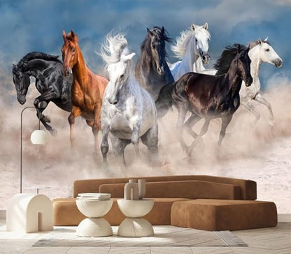 Mystical Galloping Wild Horses Sand Scenery Peel & Stick Wallpaper - color: No.13, size: 80" x 61"
