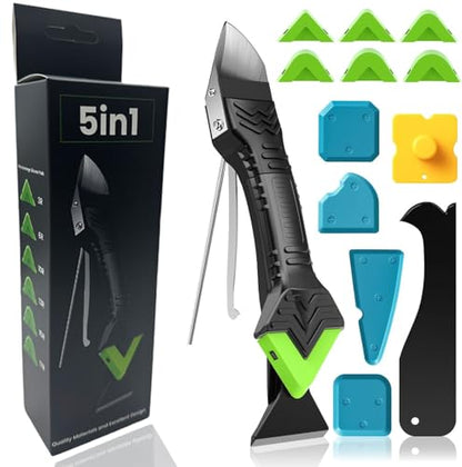 Silicone Caulking Tools-5 in 1 Sealant Finishing Tool Grout Remove Scraper (Stainless Steelhead),Caulk Remover Glass Glue Angle Scraper for Bathroom, Kitchen, Floor, Window, Sink Joint, Frames Seal - color: Black