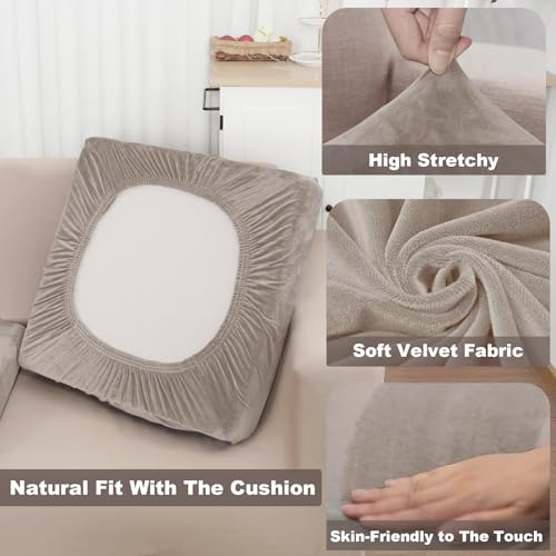 NAISI Sectional Couch Cover 3 Pieces Velvet Separate Couch Cushion Covers L Shape Soft Stretch Sofa Slipcovers with 2pcs Pillowcases for Left/Right Chaise Sectional Couch(2 Seater+1 Chaise,Taupe) - color: Taupe, size: 2 Seater + 1 Chaise