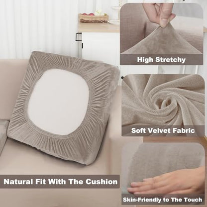 NAISI Sectional Couch Cover 3 Pieces Velvet Separate Couch Cushion Covers L Shape Soft Stretch Sofa Slipcovers with 2pcs Pillowcases for Left/Right Chaise Sectional Couch(2 Seater+1 Chaise,Taupe) - color: Taupe, size: 2 Seater + 1 Chaise