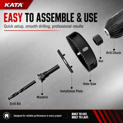 KATA 25 Piece Hole Saw Kit with 3/4"-6" for Wood, Drywall, PVC and Plastic - color: 25PC-Black Hole Saw Kit