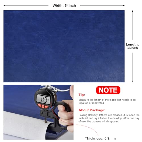 Faux Leather Fabric, Soft Synthetic PU Fabric Material, Thick Durable Synthetic Repholstery Leather Vinyl, Soft Touch Distressed DIY Crafts, Upholstery - Individual 1 Yards Cut 36" x 54"- Wildcat Blue - color: Wildcat Blue