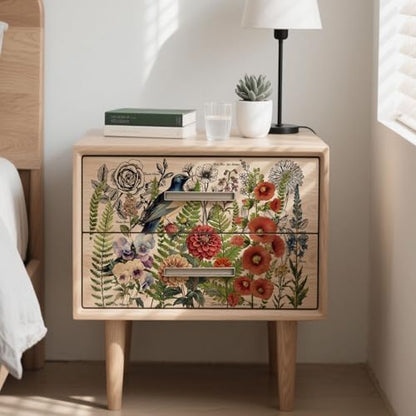 Peacoblue Bird Flower Bush Rub On Transfers for Furniture 6"x12" - style: Vintage Bird and Flower Bush