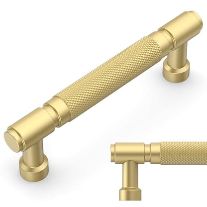 Amerdeco 10 Pack Brushed Gold knurled Cabinet Pulls 3.75" - color: Brushed Gold, size: 3.75" hole center
