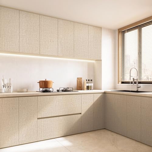 Beige Grasscloth Peel and Stick Wallpaper Textured 15.7in x 118.1in - color: Beige, size: 15.7" x 118.1"