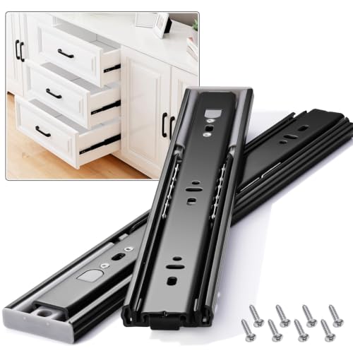 Push to Open Drawer Slides 1 Pair Full Extension 12 14 16 18 20 22 24 inch Side Mount Pull Out Kitchen Cabinet Rails Bracket Replacement Ball Bearing (Push to Open-1 Pair, 12 Inch) - color: Push To Open-Black, size: 12 Inch