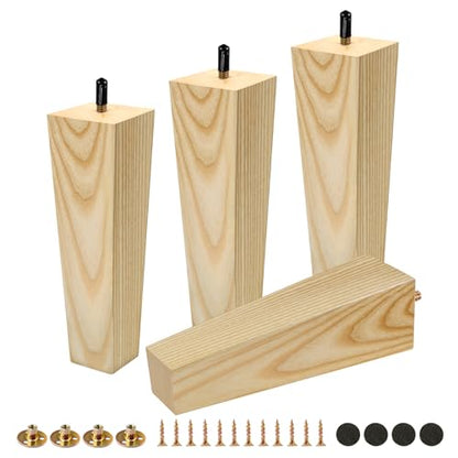 FoDau770 Square Furniture Legs 7 Inch, Ash Wood Legs with 5/16"-18 Bolts - size: 7 Inch