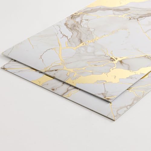 Haimin Wall Panels Peel and Stick 10 Pieces 23.6x11.8in (19.4 Sq. Ft. Coverage) Lightweight Backsplash Marble Look Tile (not Real Marble) Ideal for Kitchen Bathrooms Living Rooms Bedrooms - color: White Gold-03