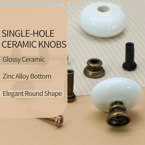 6pcs White Ceramic Cabinet Knobs, Large Round Drawer Knobs - size: 6pcs-Large-Antique Bronze