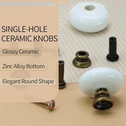 6pcs White Ceramic Cabinet Knobs, Large Round Drawer Knobs - size: 6pcs-Large-Antique Bronze