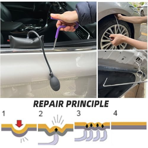 168 Pcs Paintless Dent Removal Rods, Paintless Dent Repair Tools, Black Lifter Puller Car Dent Repair Kit, Car Dent Puller with Manganese Steel Material, Dent Removal Kit for Dent Repair