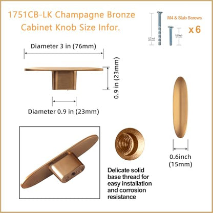Goo-Ki 6 Pack Oval Cabinet Knobs Champagne Copper Zinc Alloy Drawer Knobs - color: Champagne Copper, size: 3" Full Length