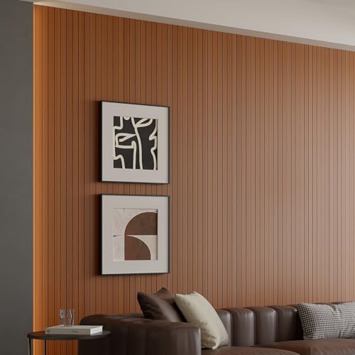 Yutianli PVC Slat Wall Panel Peel and Stick 236"x 15.7" Faux Wood Slat Panel Artificial Walnut Wood Grain Self-Adhesive Soundproof 3D Wall Panel for Walls and Ceilings - color: Walnut, size: 236"x15.7"