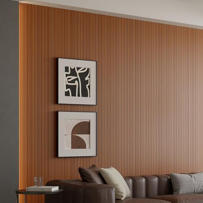 Yutianli PVC Slat Wall Panel Peel and Stick 236"x 15.7" Faux Wood Slat Panel Artificial Walnut Wood Grain Self-Adhesive Soundproof 3D Wall Panel for Walls and Ceilings - color: Walnut, size: 236"x15.7"