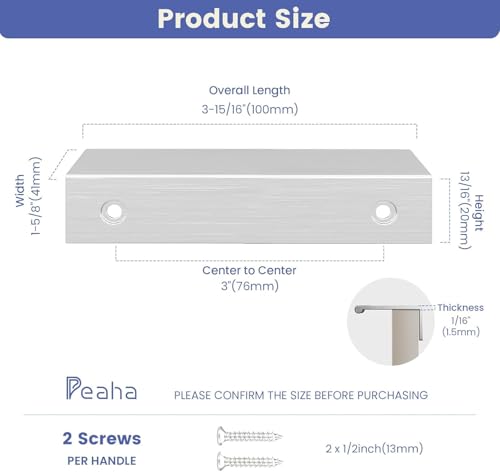 Peaha 25 Pack Kitchen Cabinet Handles 3" Brushed Nickel Cabinet Pulls - color: Brushed Nickel, size: Hole Centers:3in(76mm)