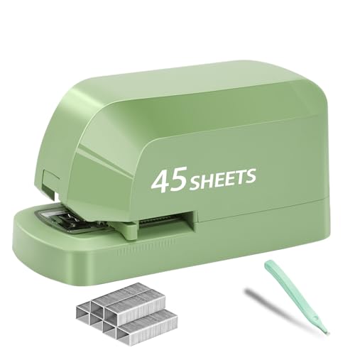 Electric Stapler for Desk, 45 Sheet Capacity Automatic Stapler Desktop, Office Staplers Electric, AC Operated Staplers Heavy Duty Office Use with 1,000 Staples & Staple Remover, Saga Green - color: Saga Green