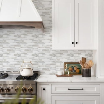 STICKGOO Thicker Design Peel and Stick Tile Backsplash, 12”×12” Stick on Backsplash for Kitchen, Self Adhesive Tile Stickers for Kitchen Backsplash and Bathroom(10 Sheets, Glossy Beige Gray White) - color: Glossy Beige Gray White