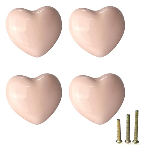 4Pcs Pale Pink Ceramic Knobs, Heart Shaped Vanity & Dresser Knobs - color: Pale Pink