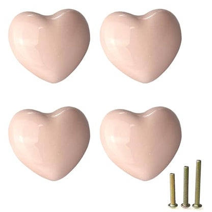 4Pcs Pale Pink Ceramic Knobs, Heart Shaped Vanity & Dresser Knobs - color: Pale Pink