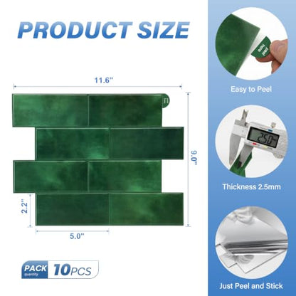 Thicker Design Peel and Stick Backsplash Tile，Self Adhesive Wall Tiles for Kitchen & Bathroom (10 Sheets, Jade Green) - color: Jade Green