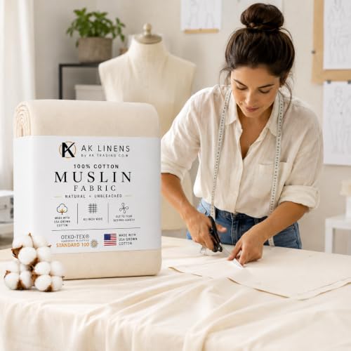 AK TRADING CO. Muslin Fabric/Textile Unbleached - Draping Fabric - Natural 10 Yards Medium Weight - 100% Cotton (63in. Wide) - color: Natural Unbleached, size: 10 Yards