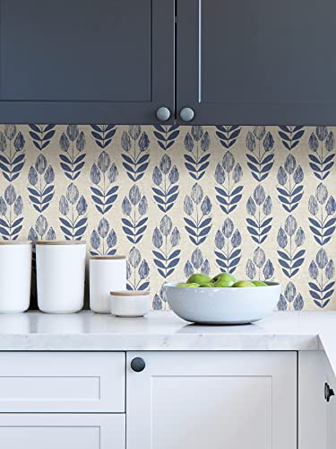 NuWallpaper Blue Folk Tulip Peel & Stick Wallpaper - color: Blue