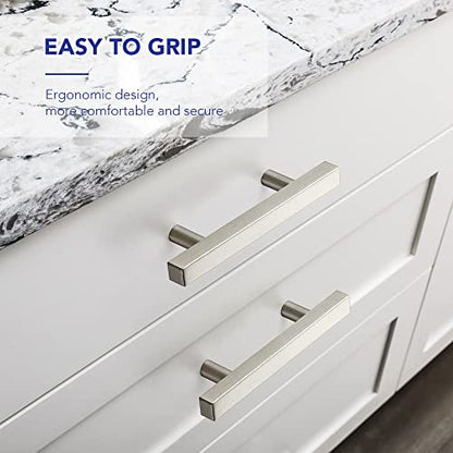 Brushed Nickel Cabinet Handles Drawer Pulls 3 Inch CC 10 Pack - color: Brushed Nickel Square T-Shaped, size: 3" Hole Center