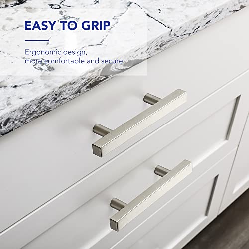 Brushed Nickel Cabinet Handles Drawer Pulls 3 Inch CC 25 Pack - color: Brushed Nickel Square T-Shaped, size: 3" Hole Center