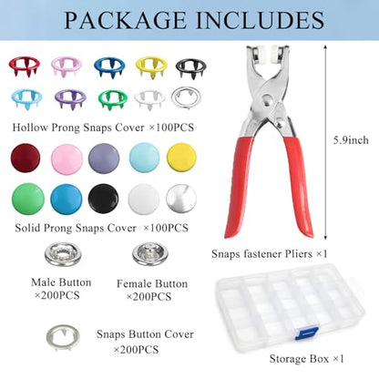 GTAAOY 9.5 mm Metal Snap Buttons with Snap Pliers, 200 Sets / 800 pcs - style: Mix Snaps-200set