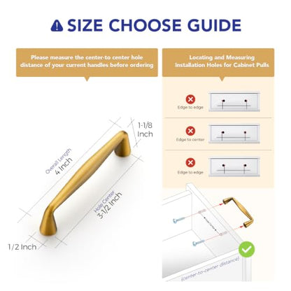 Ravinte Brushed Brass Cabinet Handles Solid Handles,3-1/2 Inch,10 Pack - color: Brushed Brass, size: 3-1/2 Inches Hole Center