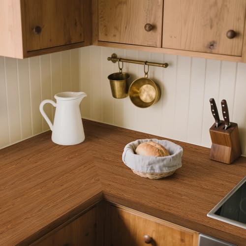 Wood Walnut Contact Paper Peel and Stick Brown Wooden Grain Vinyl Wrap - color: Nut-brown, size: 11.8" x 78.2"